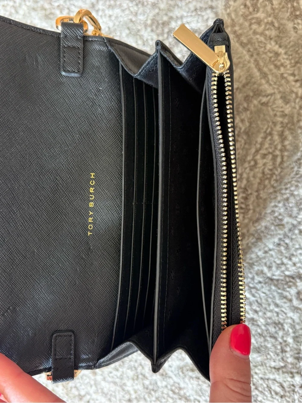 Tory Burch Emerson Chain Wallet Crossbody Black Saffiano Leather
